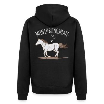 Pferde Mein Lieblingsplatz Reiten Reiterin Spruch - Unisex Premium Bio Zip Hoodie - Schwarz - Hinten - Nico (187cm)