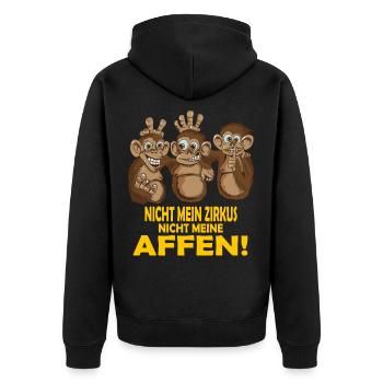 Nicht mein Zirkus nicht meine Affen Zoo Spruch - Unisex Premium Bio Zip Hoodie - Schwarz - Hinten - Nico (187cm)