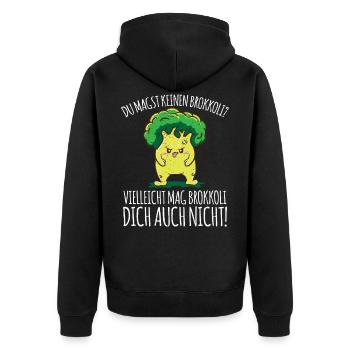 Du magst keinen Brokkoli? Gemüse Spruch Witzig - Unisex Premium Bio Zip Hoodie - Schwarz - Hinten - Nico (187cm)
