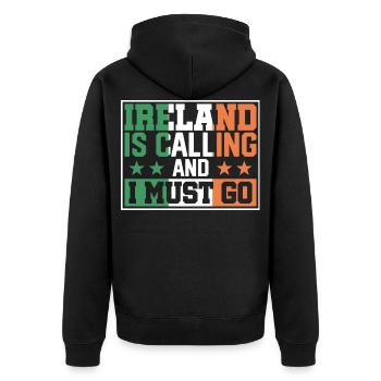 Irisch St. Patrick's Day Irland Geschenk - Unisex Premium Bio Zip Hoodie - Schwarz - Hinten - Nico (187cm)