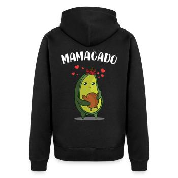 Mamacado Avocado Babyparty Schwangerschaft Veganer - Unisex Premium Bio Zip Hoodie - Schwarz - Hinten - Nico (187cm)