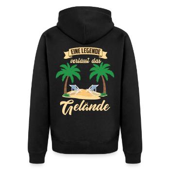 Witziger Spruch Eine Legende verlässt das Gelände - Unisex Premium Bio Zip Hoodie - Schwarz - Hinten - Nico (187cm)