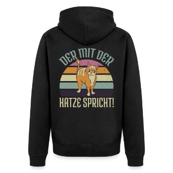 Katzenpapa der mit der Katze spricht Katzenhalter - Unisex Premium Bio Zip Hoodie - Schwarz - Hinten - Nico (187cm)