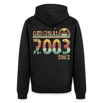 Vintage 2003 18 Jahre - Unisex Premium Bio Zip Hoodie - Schwarz - Hinten - Nico (187cm)