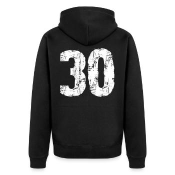 30 Zahl - Unisex Premium Bio Zip Hoodie - Schwarz - Hinten - Nico (187cm)