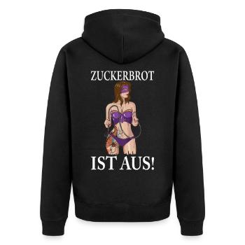 Domina Sexy Wäsche & Peitsche Zuckerbrot ist aus - Unisex Premium Bio Zip Hoodie - Schwarz - Hinten - Nico (187cm)