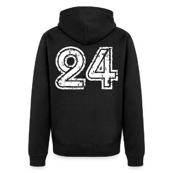 Zahl 24 - Unisex Premium Bio Zip Hoodie - Schwarz - Hinten - Nico (187cm)