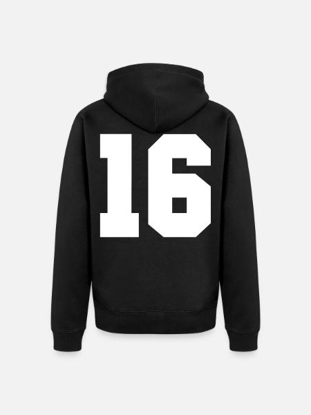 Number 16 - Unisex Premium Organic Zip Hoodie - black