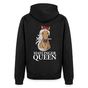 Reiter Haflinger Queen Pferd Reiterkleidung Spruch - Unisex Premium Bio Zip Hoodie - Schwarz - Hinten - Nico (187cm)