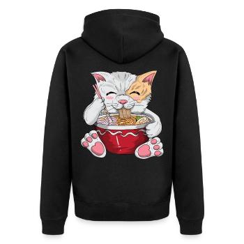 Japanese kawaii cat with noodles cat owner - Unisex Premium Organic Zip Hoodie - black - Back - Nico (187cm)