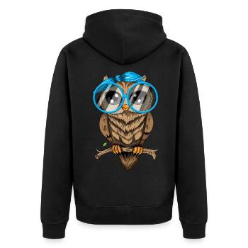 Eule ich mag halt Eulen Nerd Brille Crazy Owl Lady - Unisex Premium Bio Zip Hoodie - Schwarz - Hinten - Nico (187cm)