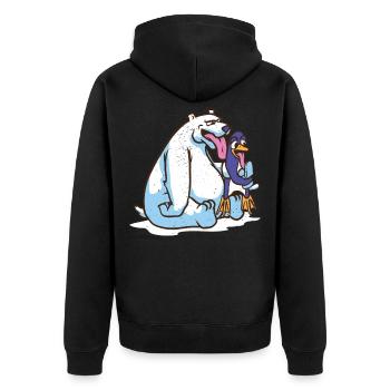 Funny Polar Bear Licks Penguin Ice Cream Polar Bear - Unisex Premium Organic Zip Hoodie - black - Back - Nico (187cm)