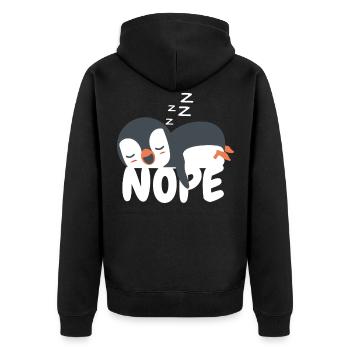 Pinguin Lustige Tiere - Unisex Premium Bio Zip Hoodie - Schwarz - Hinten - Nico (187cm)