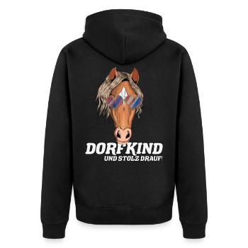 Reiter Spruch Pferde Fan Dorfkind Bauer Bauernhof - Unisex Premium Bio Zip Hoodie - Schwarz - Hinten - Nico (187cm)