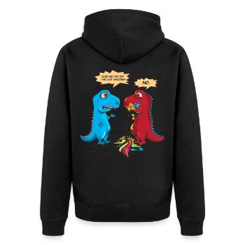 Did you eat the last Unicorn? Letztes Einhorn Dino - Unisex Premium Bio Zip Hoodie - Schwarz - Hinten - Nico (187cm)