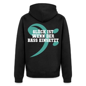 Glück und Bass - Unisex Premium Bio Zip Hoodie - Schwarz - Hinten - Nico (187cm)