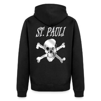 St Pauli Design - Unisex Premium Bio Zip Hoodie - Schwarz - Hinten - Nico (187cm)