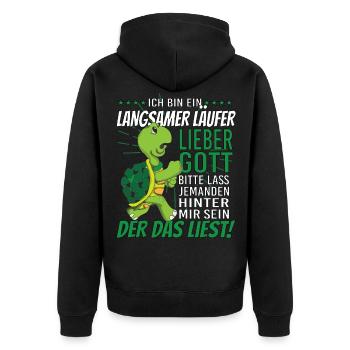 Langsamer Läufer Schildkröte laufen Joggen Lachen - Unisex Premium Bio Zip Hoodie - Schwarz - Hinten - Nico (187cm)