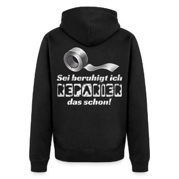 Schöner Klebeband Spruch für Handwerker Geschenk - Unisex Premium Bio Zip Hoodie - Schwarz - Hinten - Nico (187cm)