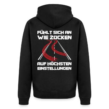 Fahrschüler Führerschein Bestanden Führerschein - Unisex Premium Bio Zip Hoodie - Schwarz - Hinten - Nico (187cm)