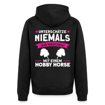 Reiterin Pferde Hobbyhorse - Unisex Premium Bio Zip Hoodie - Schwarz - Hinten - Nico (187cm)