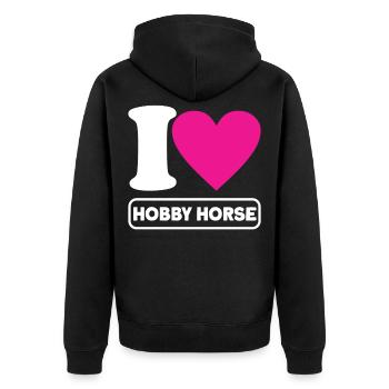 Horse Riding Hobbyhorse - Unisex Premium Organic Zip Hoodie - black - Back - Nico (187cm)