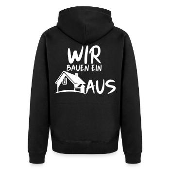 Wir bauen ein Haus - Unisex Premium Bio Zip Hoodie - Schwarz - Hinten - Nico (187cm)
