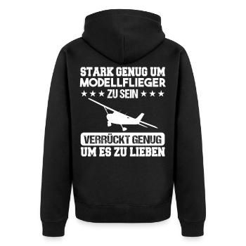 Pilot Modellflieger Modellflug - Unisex Premium Bio Zip Hoodie - Schwarz - Hinten - Nico (187cm)