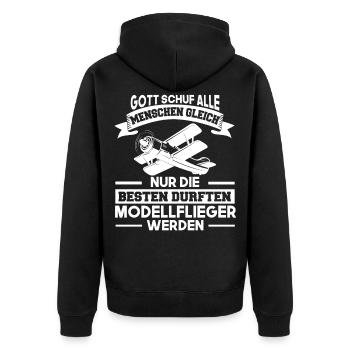 Modellfliegen Modellbau Modellflug - Unisex Premium Bio Zip Hoodie - Schwarz - Hinten - Nico (187cm)