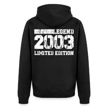 18. Geburtstag 2003 Volljährig - Unisex Premium Bio Zip Hoodie - Schwarz - Hinten - Nico (187cm)