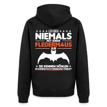 Fledermaus Spruch Tierliebhaber Fledermäuse - Unisex Premium Bio Zip Hoodie - Schwarz - Hinten - Nico (187cm)