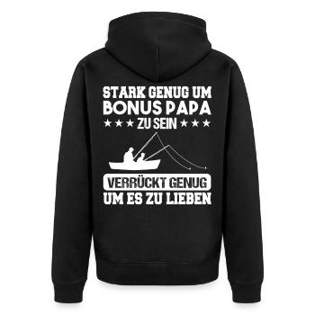 Stiefpapa Vatertag Stiefvater - Unisex Premium Bio Zip Hoodie - Schwarz - Hinten - Nico (187cm)