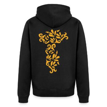 Abstract Rose Yellow - Unisex Premium Organic Zip Hoodie - black - Back - Nico (187cm)