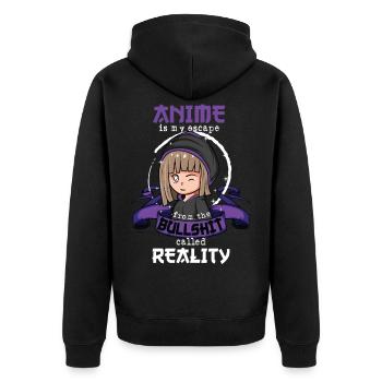 Super Anime schauen Spruch, Anime Geschenk - Unisex Premium Bio Zip Hoodie - Schwarz - Hinten - Nico (187cm)