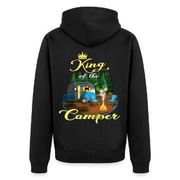 Caravan King of the Camper Camper Camping Fan - Unisex Premium Organic Zip Hoodie - black - Back - Nico (187cm)