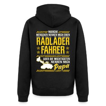 Radladerfahrer Papa Geschenk Radlader Bagger - Unisex Premium Bio Zip Hoodie - Schwarz - Hinten - Nico (187cm)