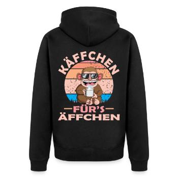 Käffchen für´s Äffchen Vintage Affe Kaffee Spruch - Unisex Premium Bio Zip Hoodie - Schwarz - Hinten - Nico (187cm)