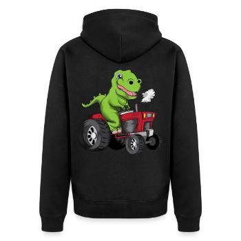 Alte junge Dino Dinosaurier Traktor Trecker T Rex - Unisex Premium Bio Zip Hoodie - Schwarz - Hinten - Nico (187cm)