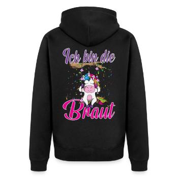 Ich bin die Braut Junggesellinnenabschied Einhorn - Unisex Premium Bio Zip Hoodie - Schwarz - Hinten - Nico (187cm)
