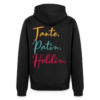 Patin - Tante - Unisex Premium Bio Zip Hoodie - Schwarz - Hinten - Nico (187cm)