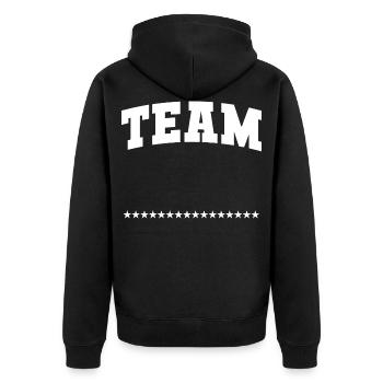 Team - Unisex Premium Bio Zip Hoodie - Schwarz - Hinten - Nico (187cm)