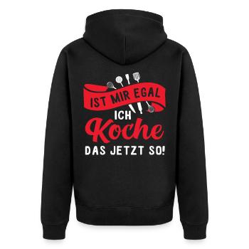 Super Koch Spruch, kochen Geschenk - Unisex Premium Bio Zip Hoodie - Schwarz - Hinten - Nico (187cm)