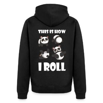 This is How i Roll Panda Pandabär Fitness Tiere - Unisex Premium Bio Zip Hoodie - Schwarz - Hinten - Nico (187cm)