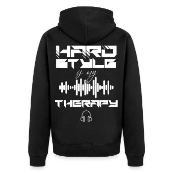 Hardstyle Techno Musik Hard Style DJ - Unisex Premium Bio Zip Hoodie - Schwarz - Hinten - Nico (187cm)