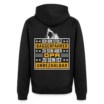 Opa Baustelle Bagger Geschenk - Unisex Premium Bio Zip Hoodie - Schwarz - Hinten - Nico (187cm)