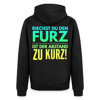 Riechst du den Furz ist der Abstand zu kurz brudi - Unisex Premium Bio Zip Hoodie - Schwarz - Hinten - Nico (187cm)