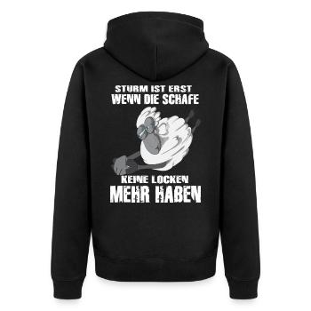 Sturm ist erst wenn die Schafe Locken Nordlichter - Unisex Premium Bio Zip Hoodie - Schwarz - Hinten - Nico (187cm)