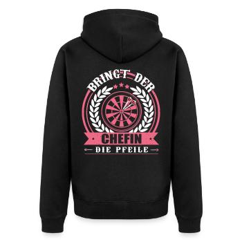 Dart Spruch Damen Dartpfeil Dartverein Dartscheibe - Unisex Premium Bio Zip Hoodie - Schwarz - Hinten - Nico (187cm)