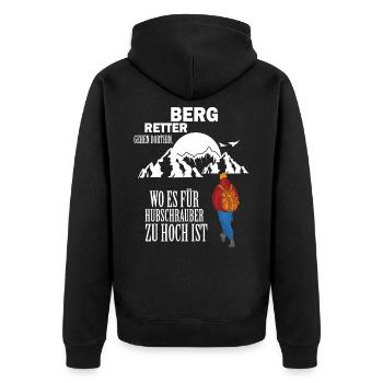 Bergretter gehen dahin wo andere nicht hinkommen - Unisex Premium Bio Zip Hoodie - Schwarz - Hinten - Nico (187cm)