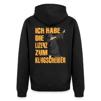 Prüfung Abschluss Schärpe bestanden Klugscheißen - Unisex Premium Bio Zip Hoodie - Schwarz - Hinten - Nico (187cm)